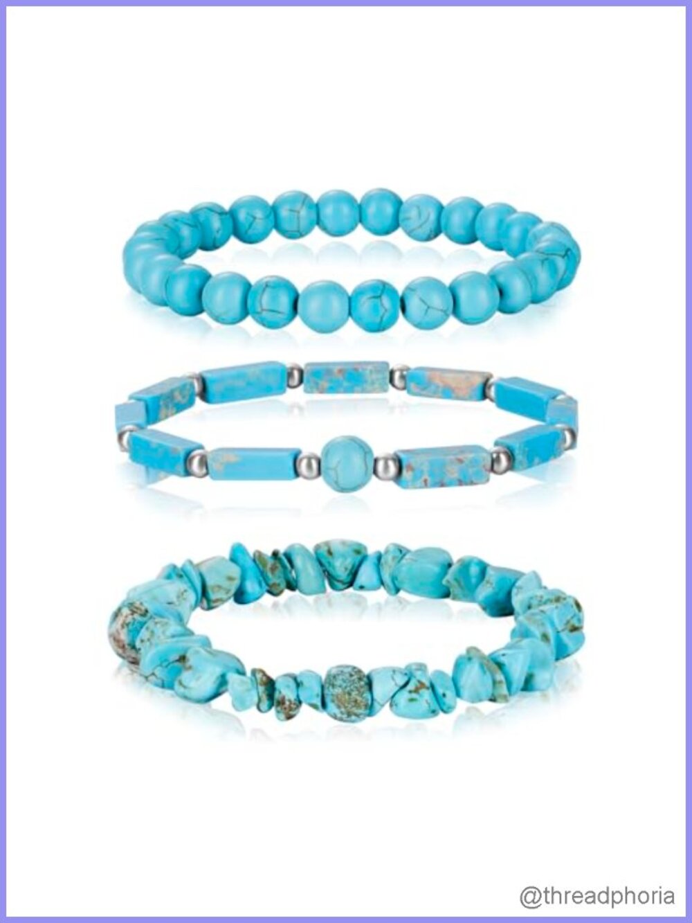 Natural Turquoise Stone Stretch Bracelet Set 3 Pieces Healing Crystal Beaded